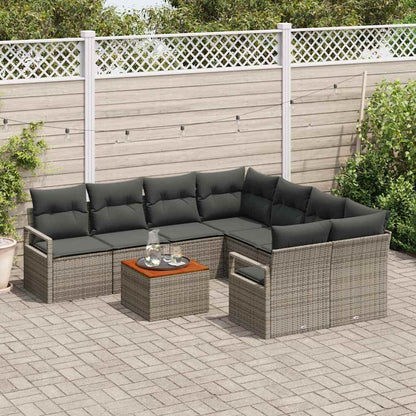 Tuinbankenset met kussen 9 pcs Grijs poly rattan