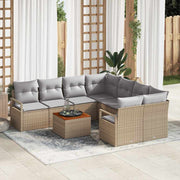 Tuinbankenset poly rattan acaciahout 8 personen beige