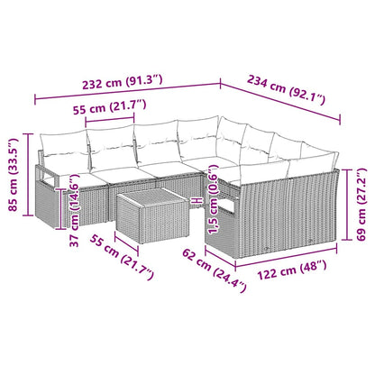 Tuinbankenset met kussen 9 pcs Beige poly rattan