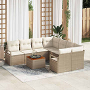 Tuinbankenset poly rattan acaciahout beige 9-delig