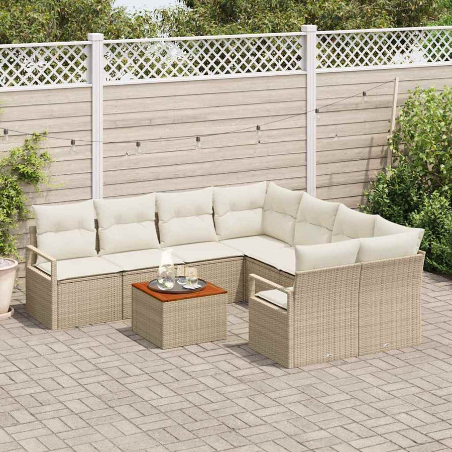 Tuinbankenset met kussen 9 pcs Beige poly rattan
