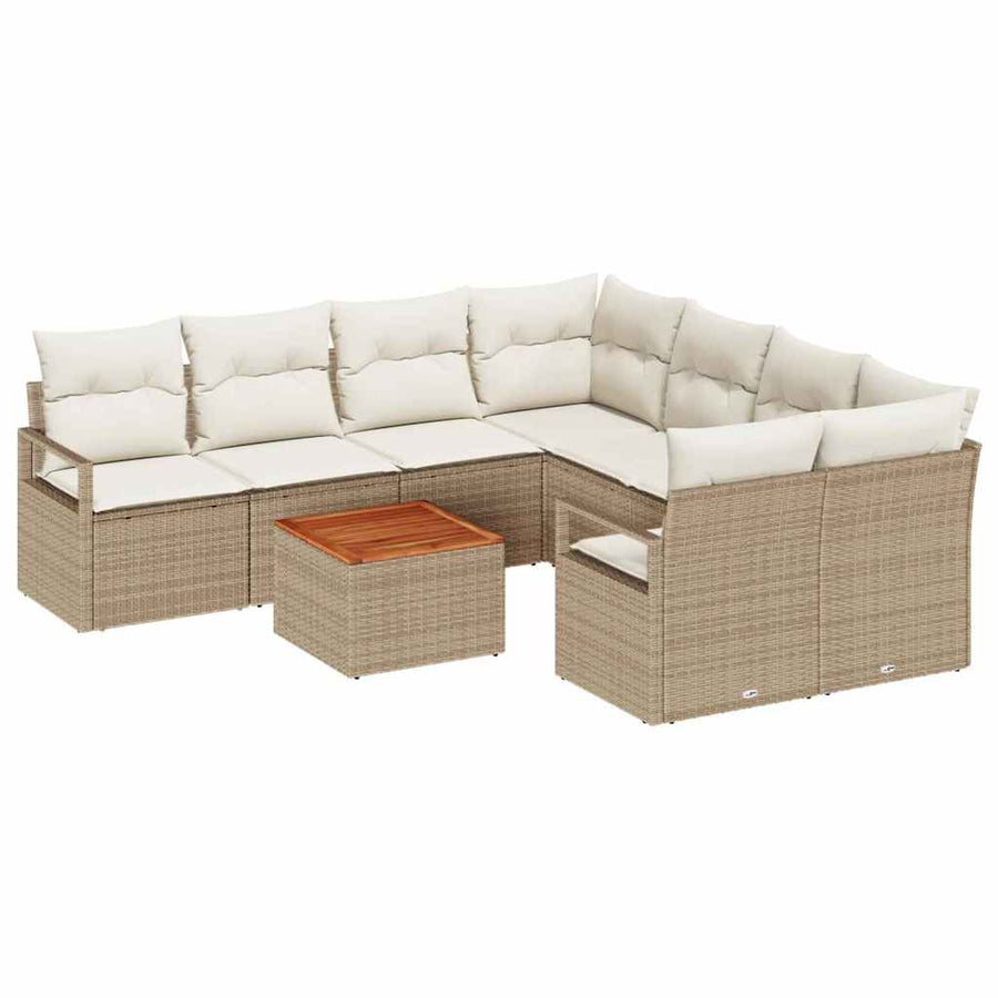 Tuinbankenset met kussen 9 pcs Beige poly rattan
