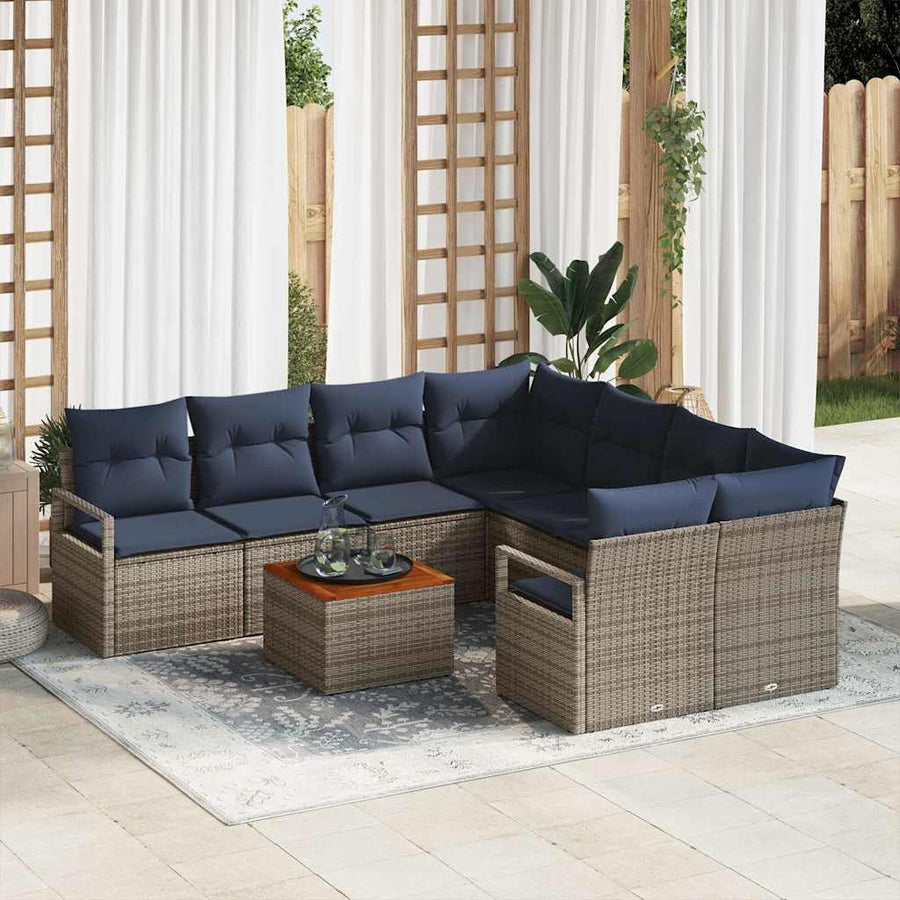 Tuinbankenset met kussen 9 pcs Grijs poly rattan