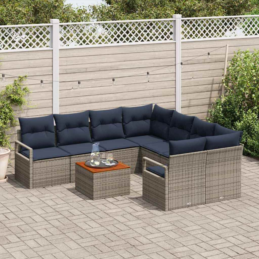 Tuinbankenset met kussen 9 pcs Grijs poly rattan