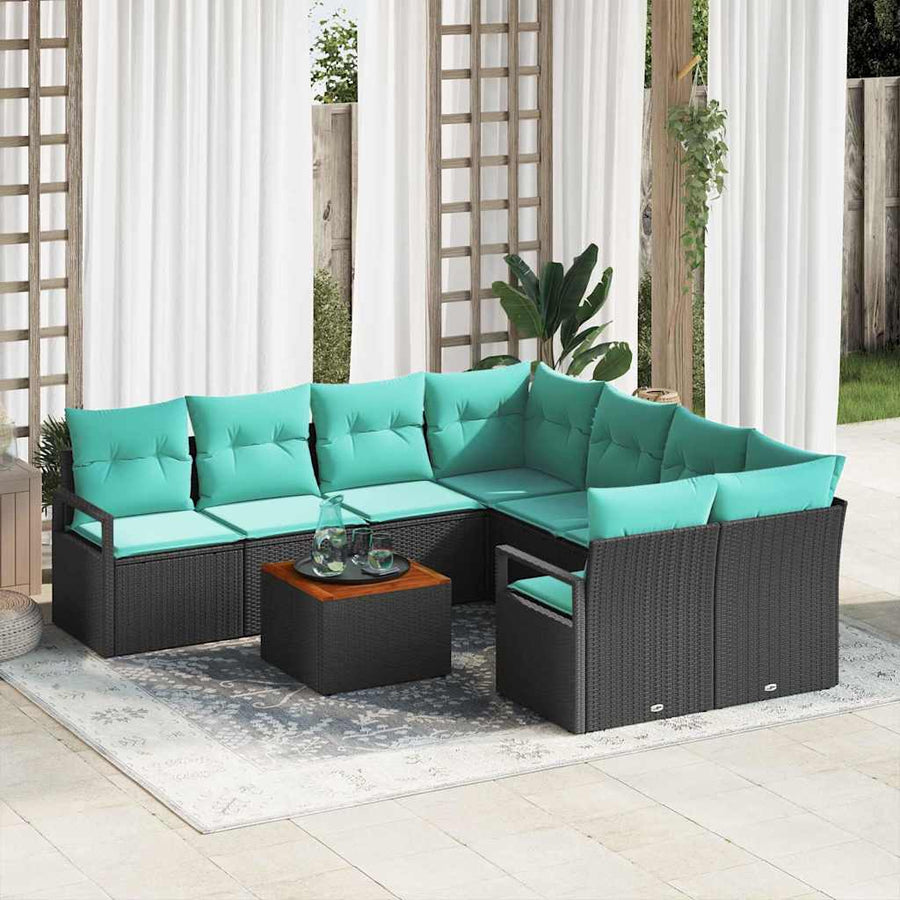 Tuinbankenset met kussen 9 pcs Zwart poly rattan