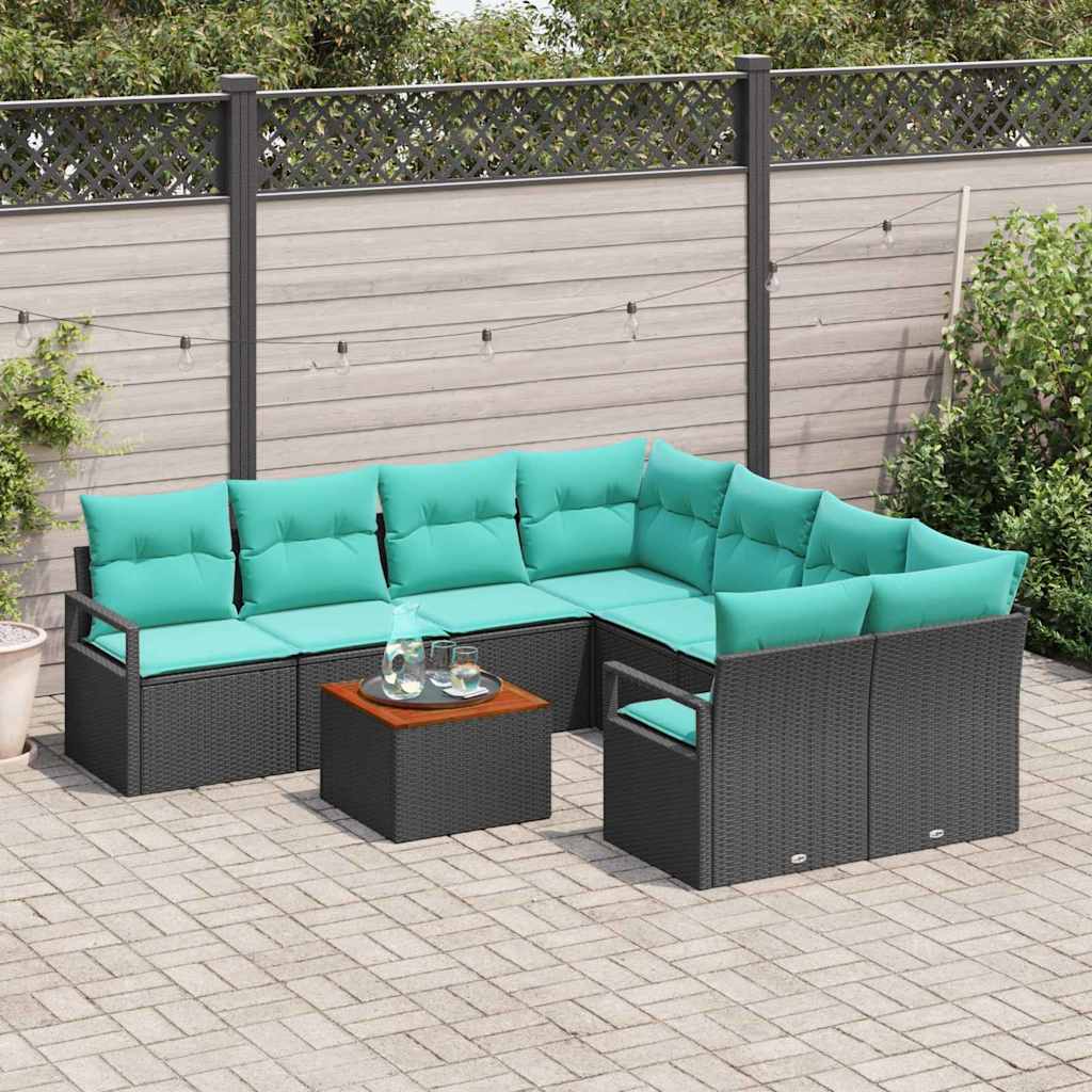 Tuinbankenset met kussen 9 pcs Zwart poly rattan