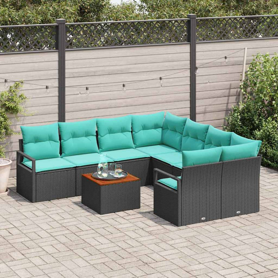 Tuinbankenset met kussen 9 pcs Zwart poly rattan