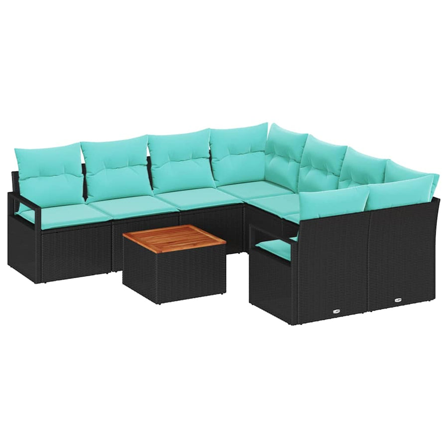 Tuinbankenset met kussen 9 pcs Zwart poly rattan