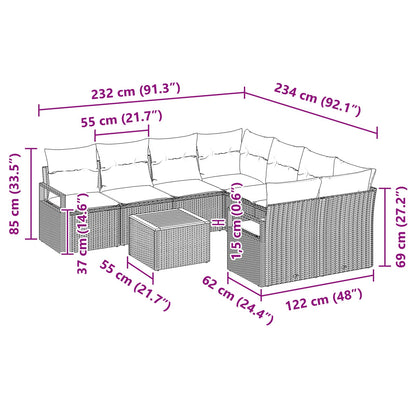Tuinbankenset met kussen 9 pcs Zwart poly rattan