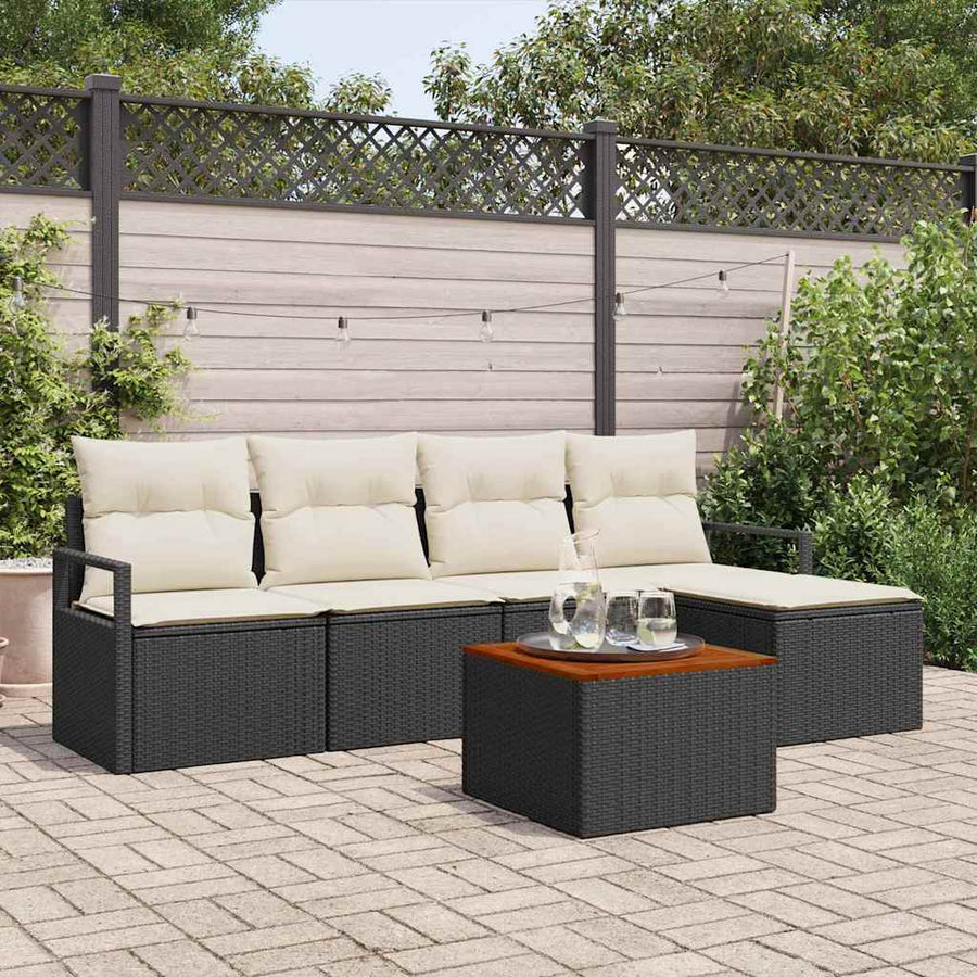 Tuinbankenset met kussen 6 pcs Zwart poly rattan