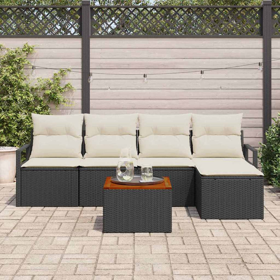 Tuinbankenset met kussen 6 pcs Zwart poly rattan