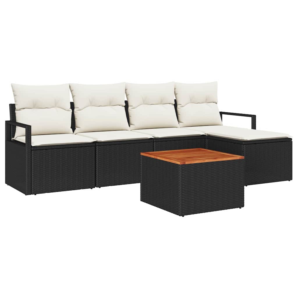 Tuinbankenset met kussen 6 pcs Zwart poly rattan