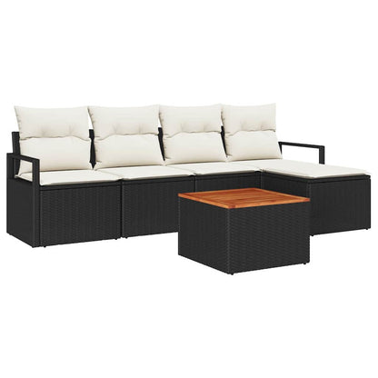 Tuinbankenset met kussen 6 pcs Zwart poly rattan