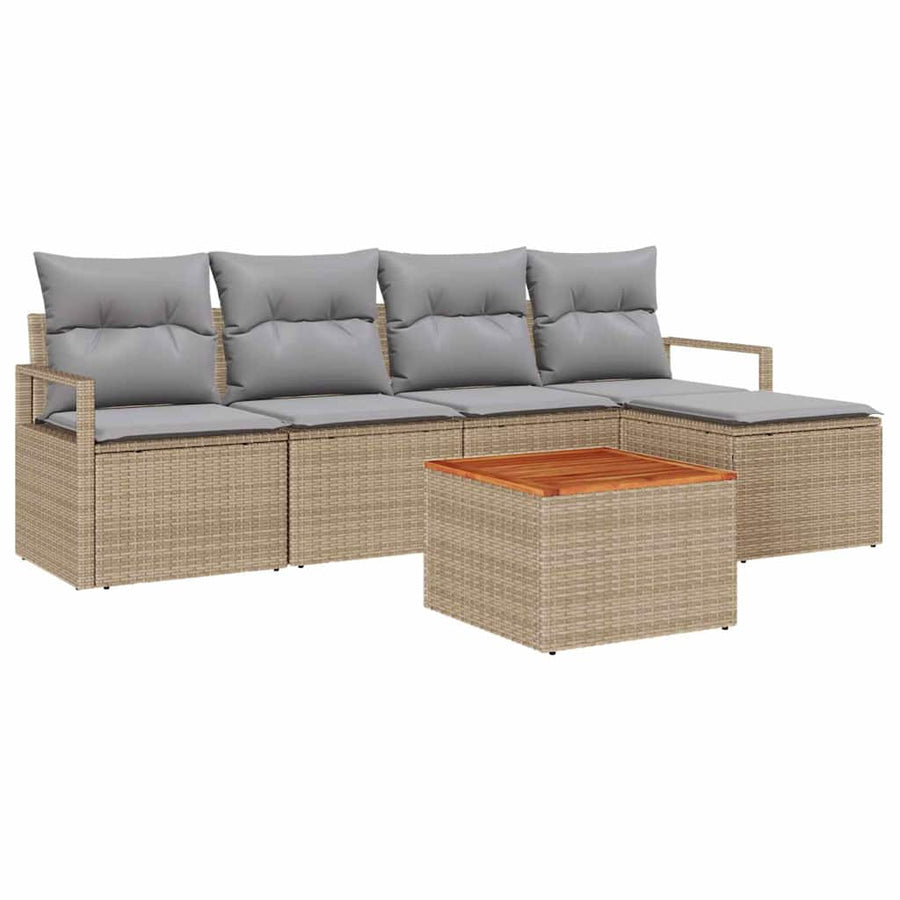Tuinbankenset met kussen 6 pcs Beige poly rattan