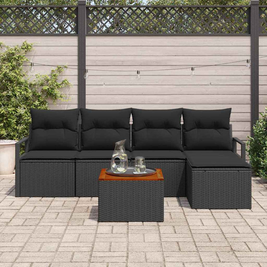 Tuinbankenset met kussen 6 pcs Zwart poly rattan