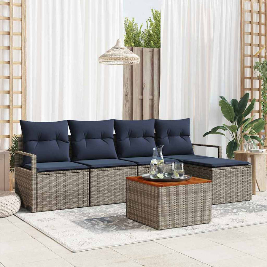 Tuinbankenset met kussen 6 pcs Grijs poly rattan
