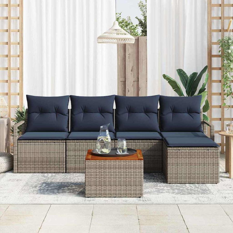Tuinbankenset met kussen 6 pcs Grijs poly rattan
