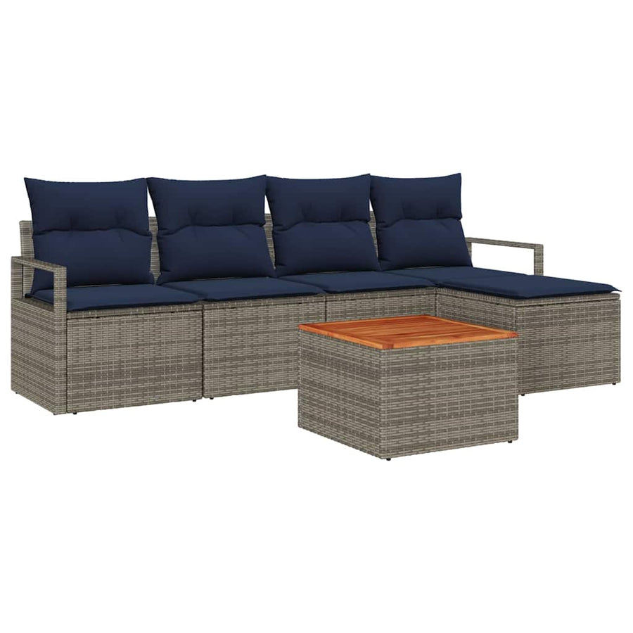 Tuinbankenset met kussen 6 pcs Grijs poly rattan