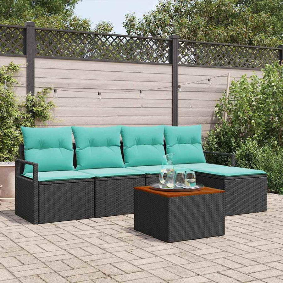 Tuinbankenset met kussen 6 pcs Zwart poly rattan
