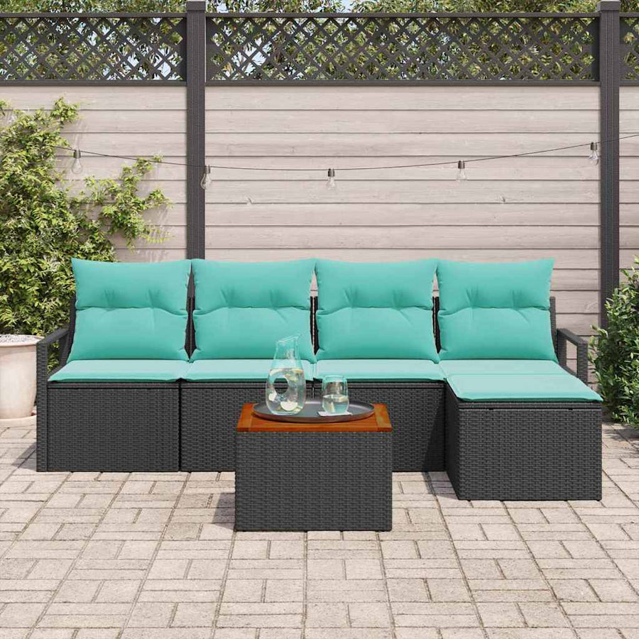 Tuinbankenset met kussen 6 pcs Zwart poly rattan