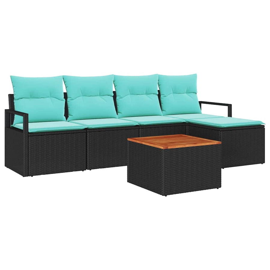 Tuinbankenset met kussen 6 pcs Zwart poly rattan