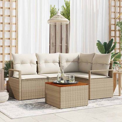 Tuinbankenset met kussen 5 pcs Beige poly rattan