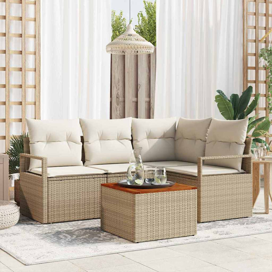 Tuinbankenset met kussen 5 pcs Beige poly rattan