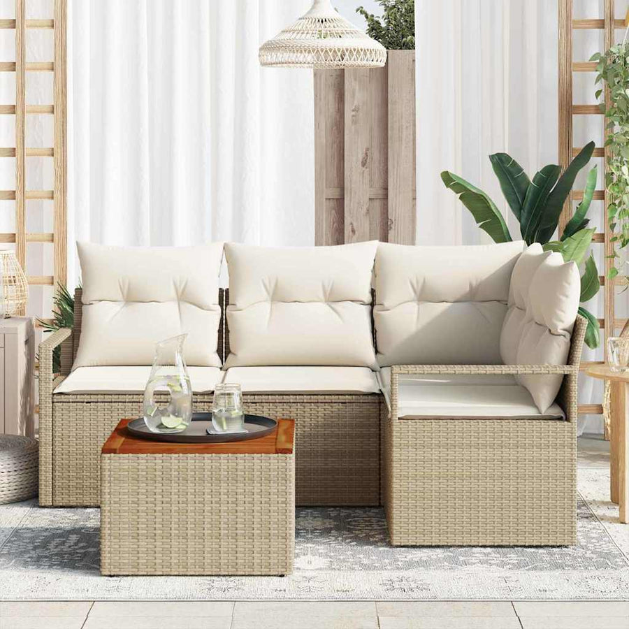 Tuinbankenset met kussen 5 pcs Beige poly rattan