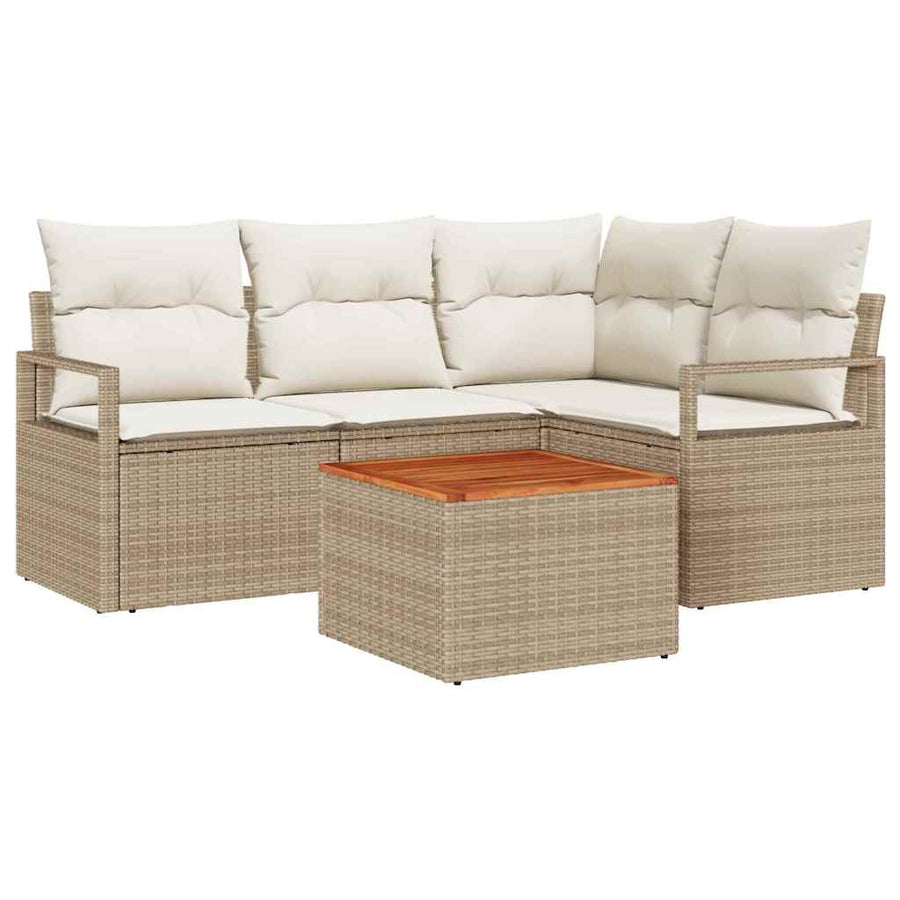 Tuinbankenset met kussen 5 pcs Beige poly rattan