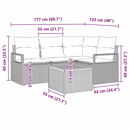 Tuinbankenset met kussen 5 pcs Zwart poly rattan