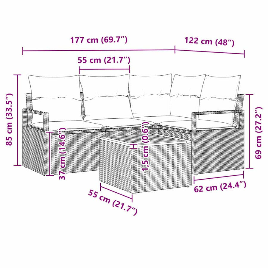 Tuinbankenset met kussen 5 pcs Zwart poly rattan