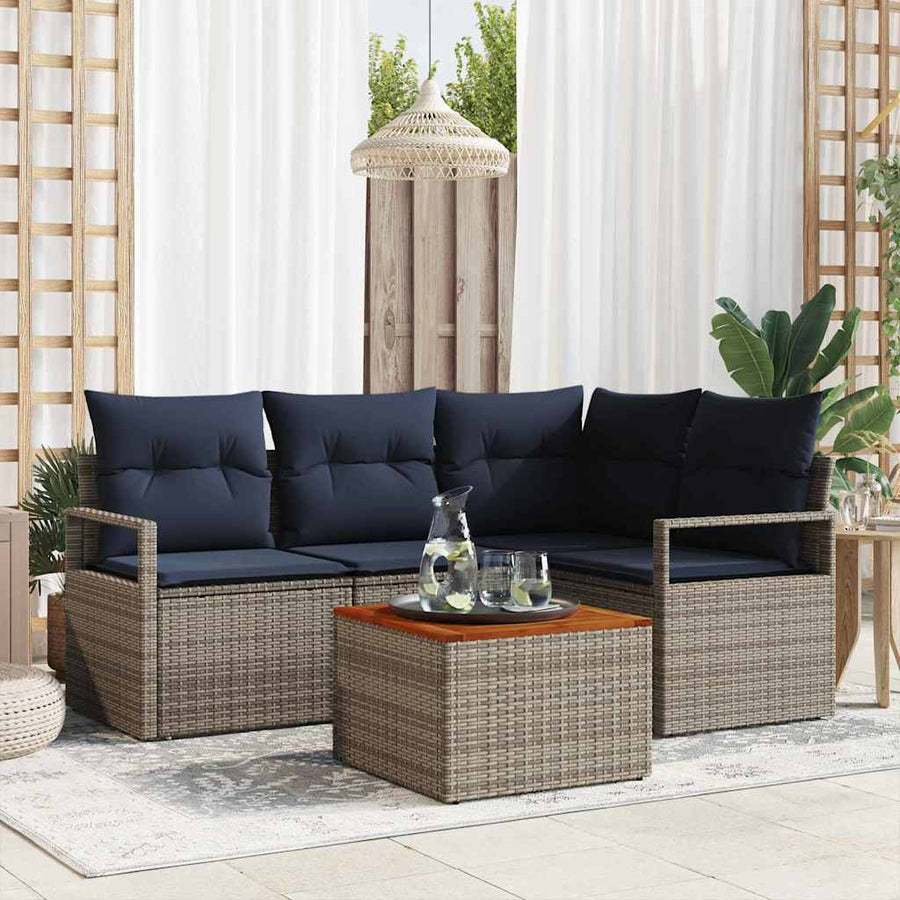 Tuinbankenset met kussen 5 pcs Grijs poly rattan