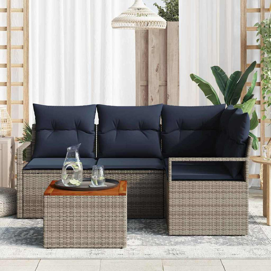Tuinbankenset met kussen 5 pcs Grijs poly rattan