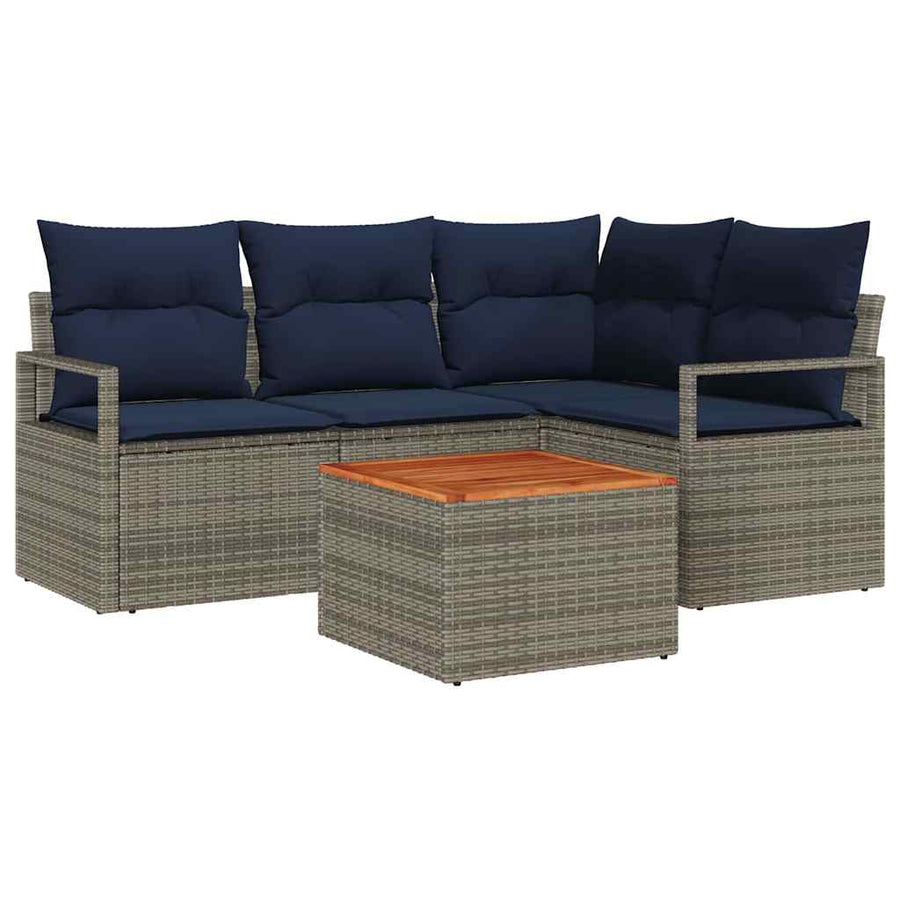 Tuinbankenset met kussen 5 pcs Grijs poly rattan
