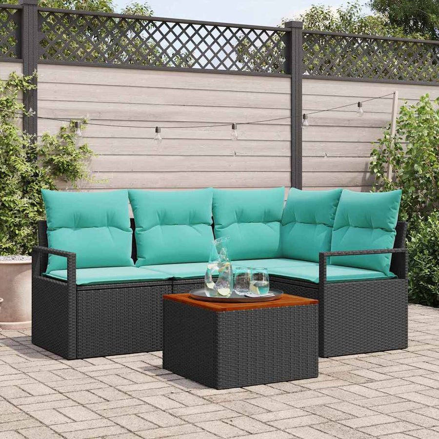 Tuinbankenset met kussen 5 pcs Zwart poly rattan