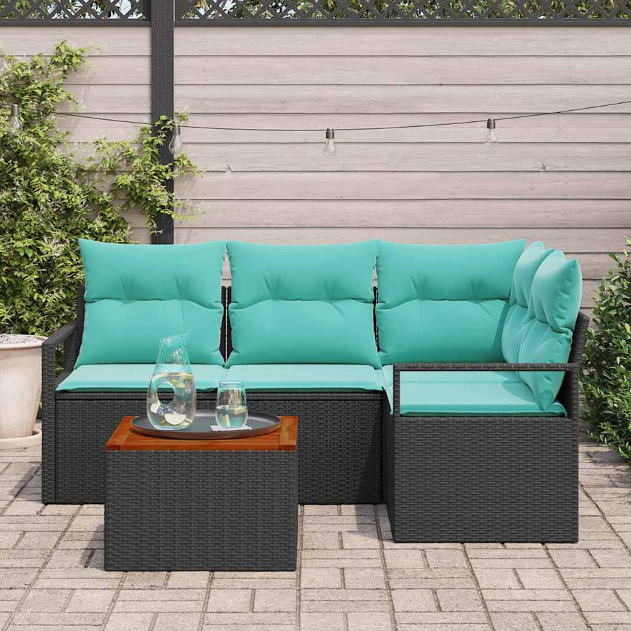 Tuinbankenset met kussen 5 pcs Zwart poly rattan