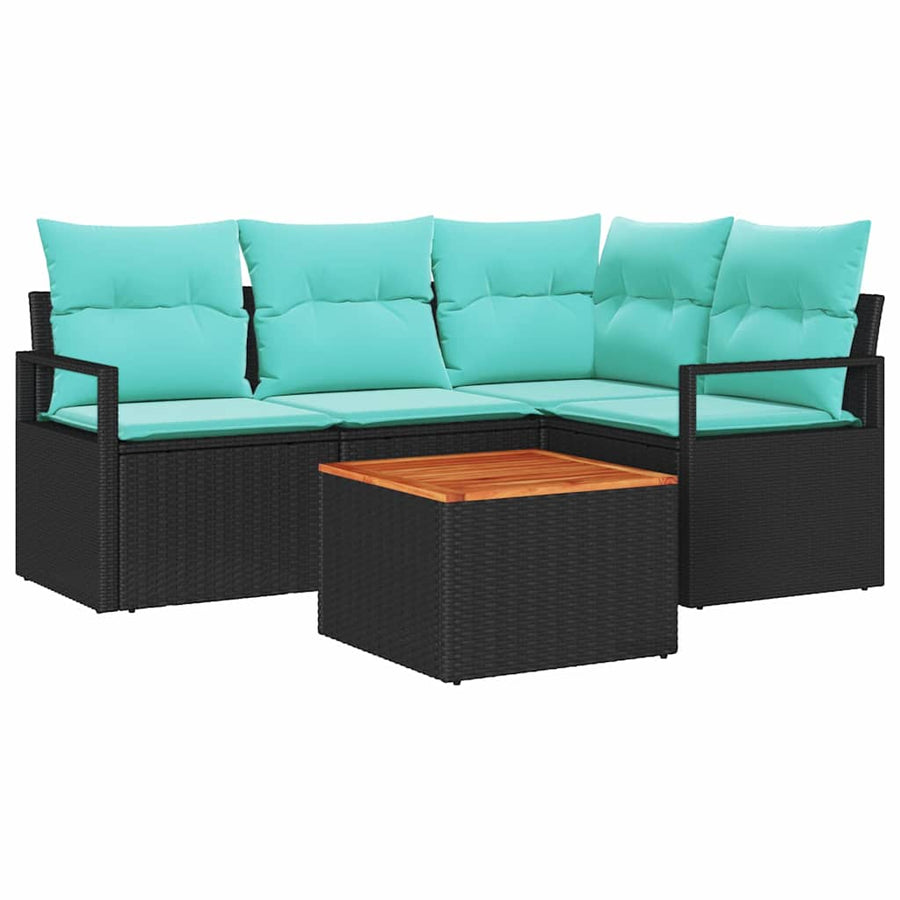 Tuinbankenset met kussen 5 pcs Zwart poly rattan