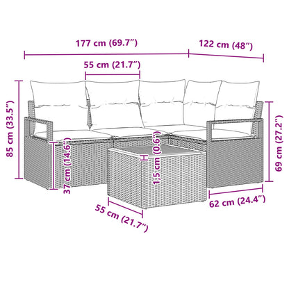 Tuinbankenset met kussen 5 pcs Zwart poly rattan