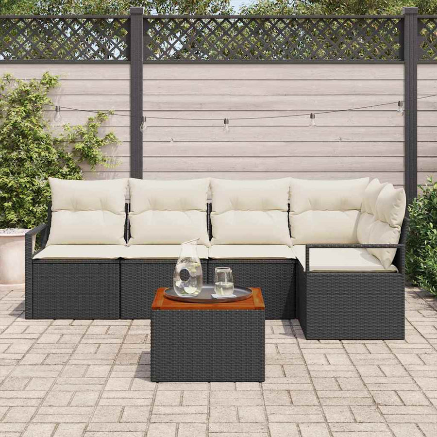 Tuinbankenset met kussen 6 pcs Zwart poly rattan