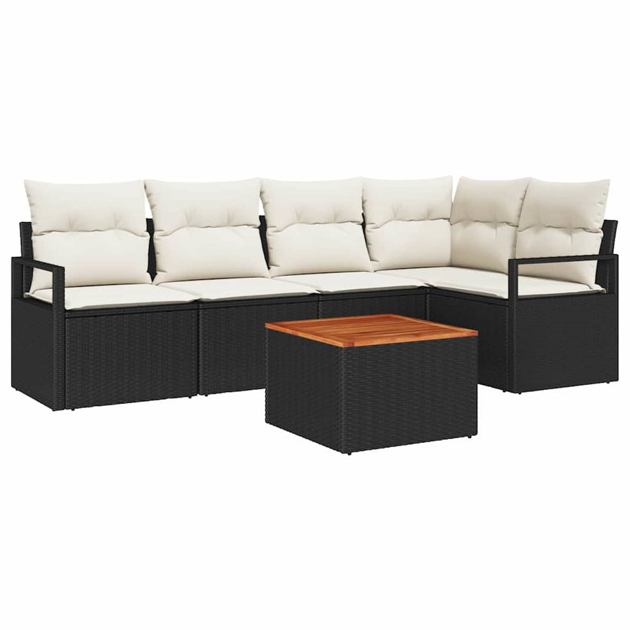 Tuinbankenset met kussen 6 pcs Zwart poly rattan