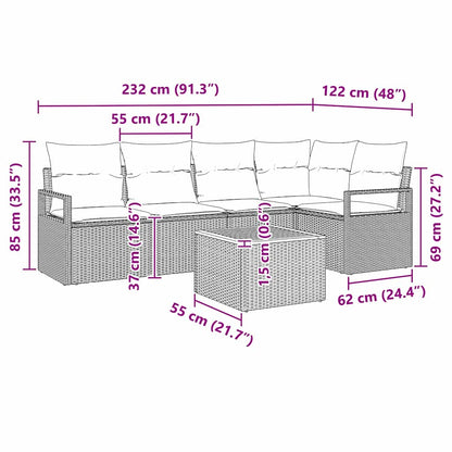 Tuinbankenset met kussen 6 pcs Zwart poly rattan