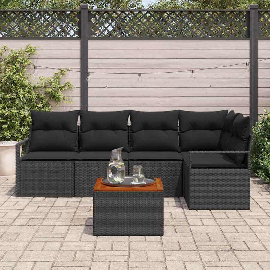 Tuinbankenset met kussen 6 pcs Zwart poly rattan
