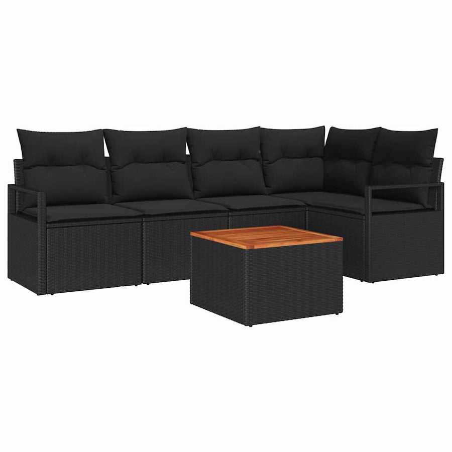 Tuinbankenset met kussen 6 pcs Zwart poly rattan