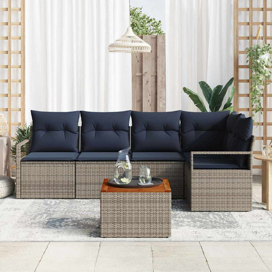 Tuinbankenset met kussen 6 pcs Grijs poly rattan