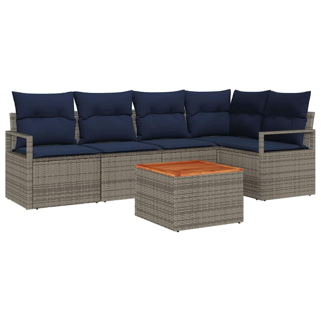 Tuinbankenset met kussen 6 pcs Grijs poly rattan