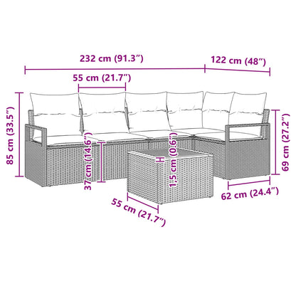 Tuinbankenset met kussen 6 pcs Grijs poly rattan
