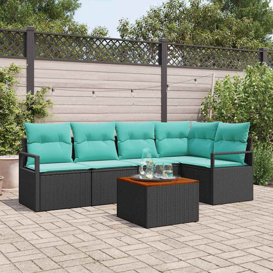 Tuinbankenset met kussen 6 pcs Zwart poly rattan