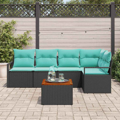 Tuinbankenset met kussen 6 pcs Zwart poly rattan