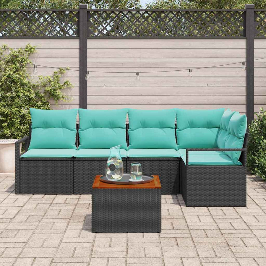 Tuinbankenset met kussen 6 pcs Zwart poly rattan