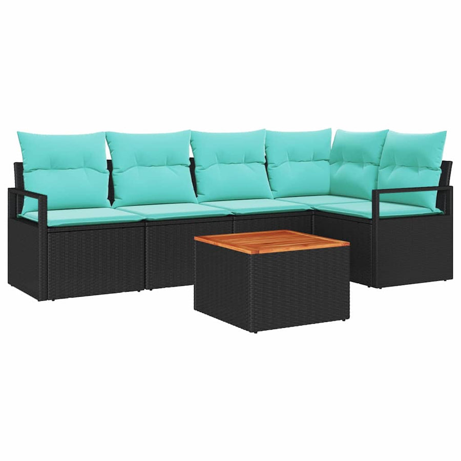Tuinbankenset met kussen 6 pcs Zwart poly rattan